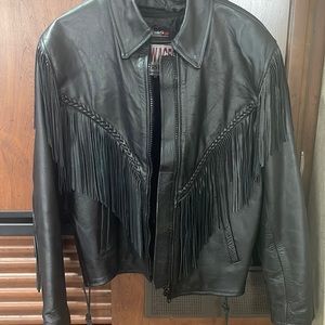 Leather fringe jacket
